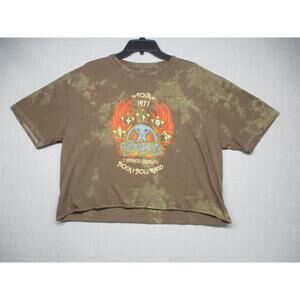 Aerosmith Brown Distressed Vintage Tour 1977 Rock Band Graphic T Shirt Size XL